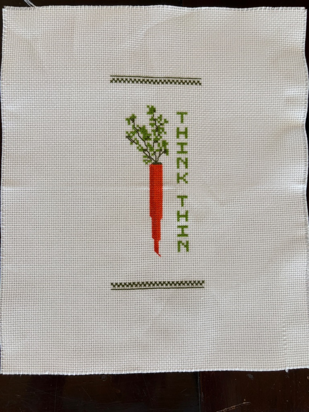 Think Thin Green & Orange Cross-Stitch Kitchen Panel
